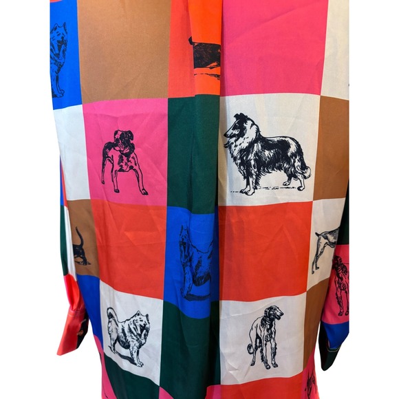 VILAGALLO Women's Multicolor Dog Print Button Up Shirt Size 46 - Picture 4 of 8